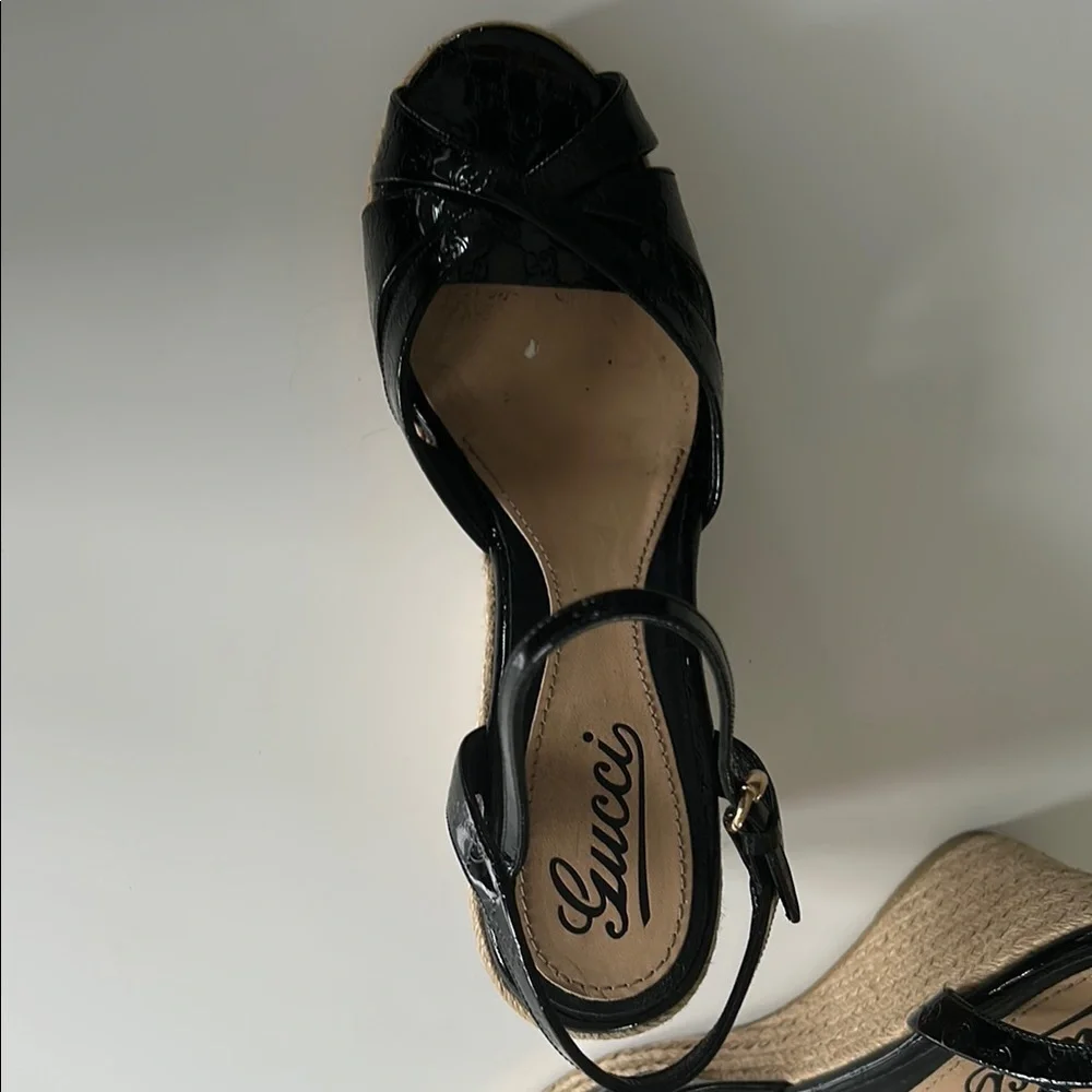 Gucci Black and Tan Wedge Espadrilles - Picture 3 of 10